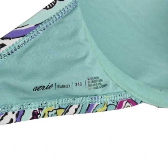 Aerie Bikini Set 2 Piece  Halter Blue Paisley Cut Outs Underwire Swim Beach 34D - Picture 8 of 9